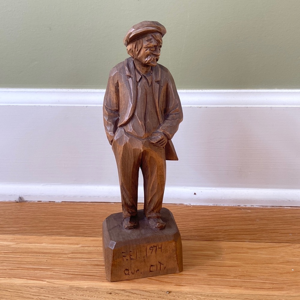 Hand Carved Wooden Gentleman St Jean Port Joli Quebec 1974 Signed